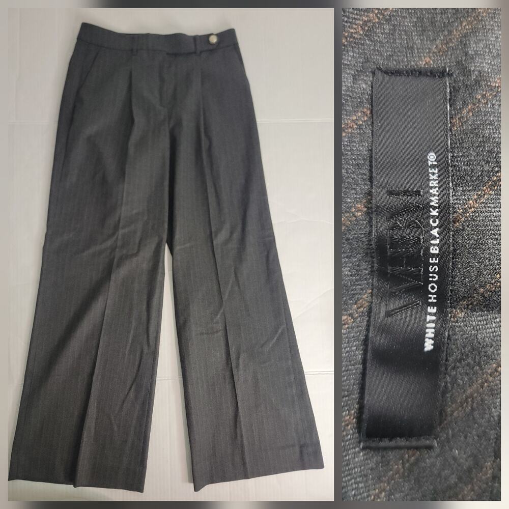 WHBM Trouser Pants Womens Sz 4 Wide Leg High Rise Pinstripes Office Siren
